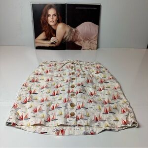 Cynthia Rowley Linen Sailboat Mini Skirt 100% Linen CoastalPreppy Nautical Chic